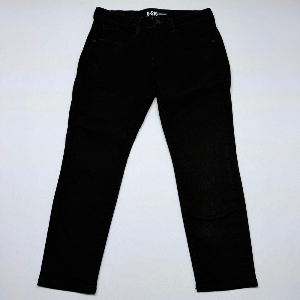 🟡 Kingston U-510 Mens Slim Fit Black Jeans Size 32x26 Solid Casual Denim Pants